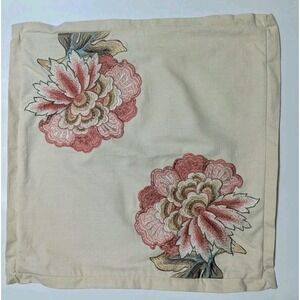 NOBLE EXCELLENCE Ivory Cotton Multi Embroidered Floral Pillow Cover 18" X 18"